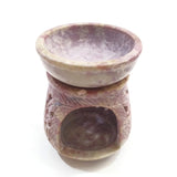 Oil Burner - Natural Soapstone Oil Diffuser Round Leaves 4" Hand-Carved