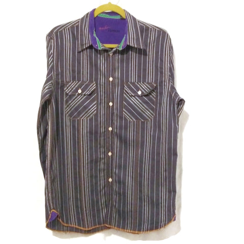 Men's EXPRESS Striped Casual Long Sleeve Dress Shirt Gray/Purple
