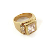 Men Fashion Ring Gold Color W/Square Simulated Diamond Stone Size 12.5