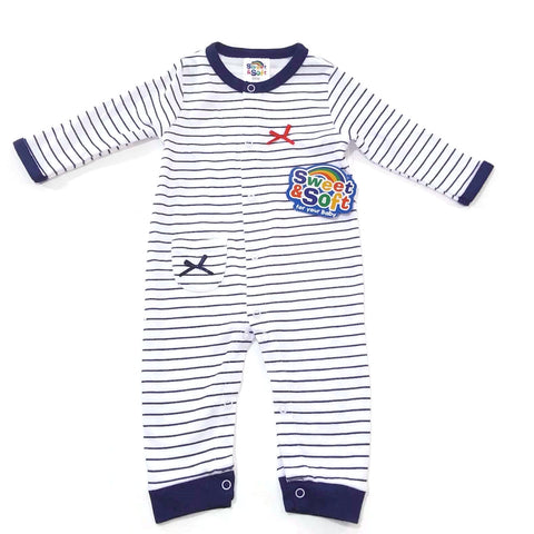 Baby Boy Sleepwear 3/6 Months One Piece Sweet & Soft White Blue