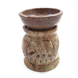 Oil Burner - Natural Soapstone Oil Diffuser Round Elephant  4" Hand-Carved