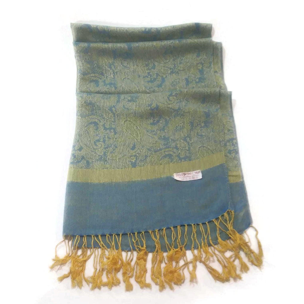 Pashmina Shawl Women Paskmlna Paisley Jacquard Wrap Turquoise/Gold Holiday Gift