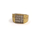 Men's Gold Color Square Ring W/Simulated Diamonds Size 12
