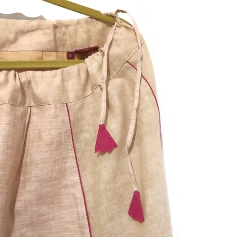 Women Maxi Skirt Gangotri Indian Handmade 40.5" Long Kirtle Beige/Pink Size L