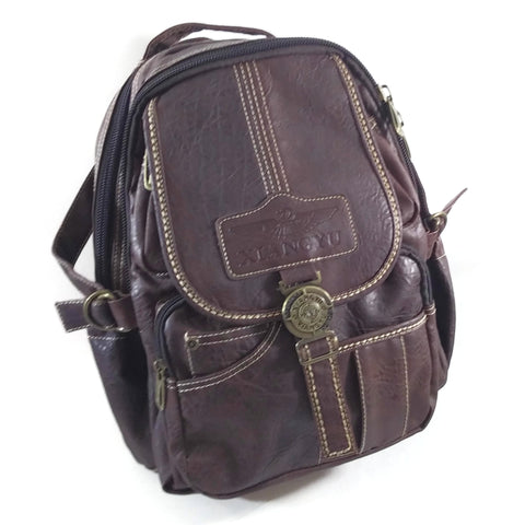 Xiangyu Backpack Leather Travel Bag Handbag Brown Unisex