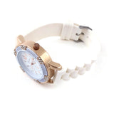 Unisex Bracelet Watch With White Soft Flexible Silicone Band Wristwatch Goldtone