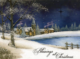 Shiny Silver Snowing Lake "Blessings at Christmas" Greeting Card Art
