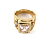 Men Fashion Ring Gold Color W/Square Simulated Diamond Stone Size 12.5