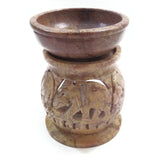 Oil Burner - Natural Soapstone Oil Diffuser Round Elephant  4" Hand-Carved