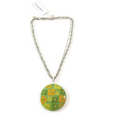 Laila Rowe Floral Pendant Necklace Silver Tone Jewelry Green/Yellow Trinket Gift