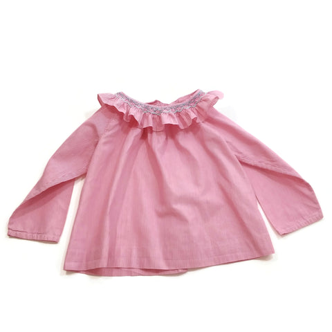 Jacadi Paris 18 Months Infant/Baby Girl Pink/White Striped Tunic Long Sleeves