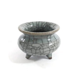 Small Longquan Celadon Glaze Porcelain Tripod Crackle Incense Sage Burner 2.25"