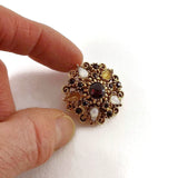 Women's Brooch Jewelry Gold-Tone Stones Trinket Lapel Dress Pin Gift for Her VTG