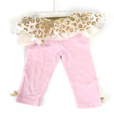 Baby Girl Tutu Skirt Pants Outfit Long Sleeves 2Pc. Sparkling Gold/Pink Suit 0-3