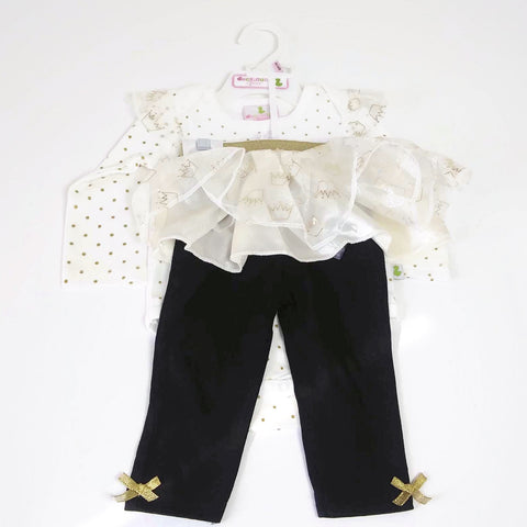 Baby Girl Duck.Duck Goose 6-9M Black/White/Gold  "Give me Sparkle" Outfit