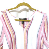Forever 21 Women Woven Mini Dress Short Striped V-Neck Top Tunic Blouse 3X White