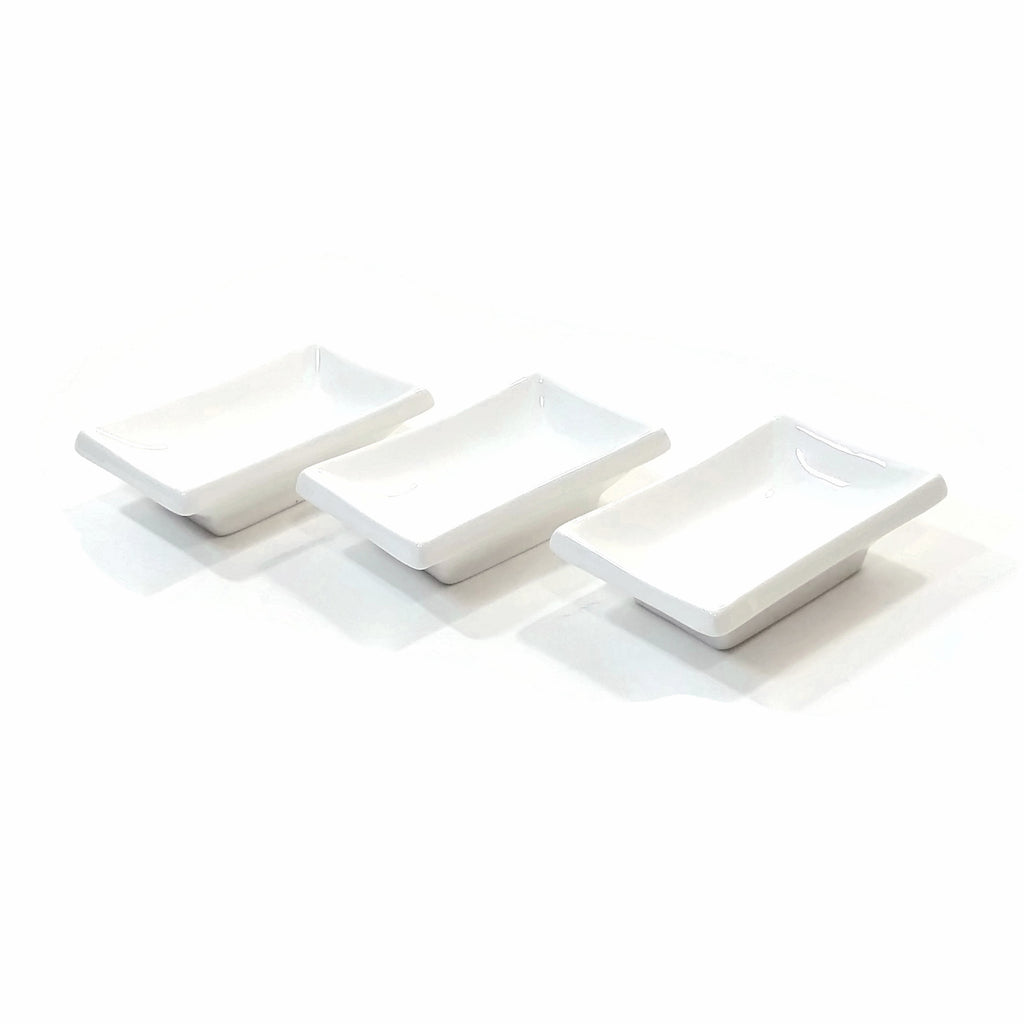 Sushi Dish Dipping Sauce White Ceramic Rectangular 3 Pieces NEW