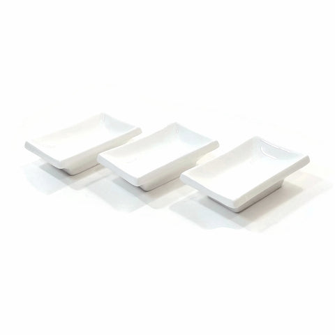 Sushi Dish Dipping Sauce White Ceramic Rectangular 3 Pieces NEW