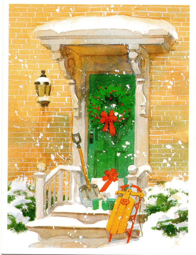 Christmas Time Decorative House Door Christmas Holiday Seasons Greeting Card