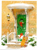 Christmas Time Decorative House Door Christmas Holiday Seasons Greeting Card