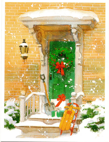 Christmas Time Decorative House Door Christmas Holiday Seasons Greeting Card