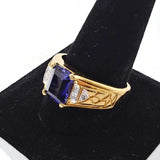 Men's Fashion Gold Color Ring W/Blue Stone & Simulated Diamonds Size 12.5