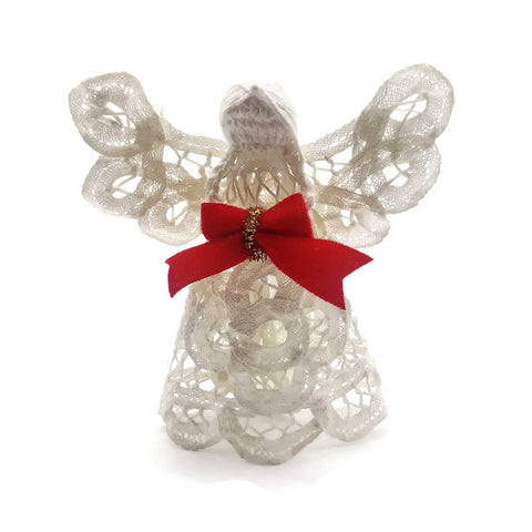 Vintage Christmas Angel Handmade White Cotton Starched Crochet Ornament 4 in