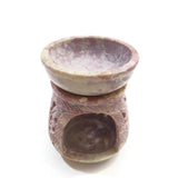 Oil Burner - Natural Soapstone Oil Diffuser Round Leaves 4" Hand-Carved