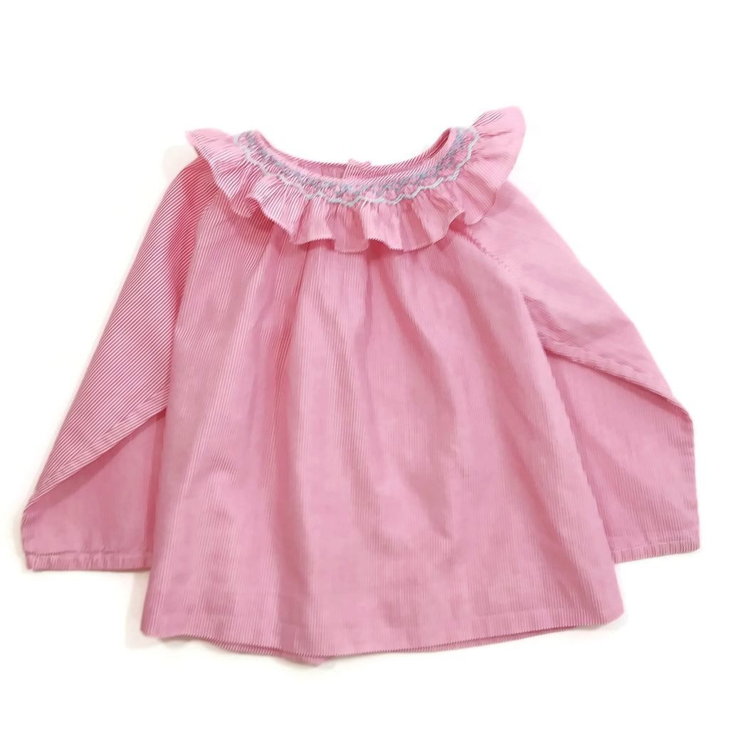 Jacadi Paris 18 Months Infant/Baby Girl Pink/White Striped Tunic Long Sleeves