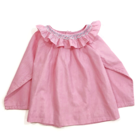 Jacadi Paris 18 Months Infant/Baby Girl Pink/White Striped Tunic Long Sleeves