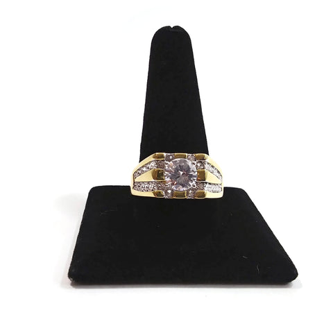 Men's Gold Tone Ring W/ Simulated Diamonds Beautiful Jewelry Jewel Gift for Him