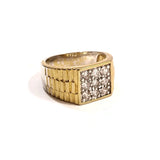 Men's Gold Color Square Ring W/Simulated Diamonds Size 12