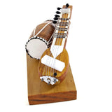 India Handicraft Miniature Musical Instrument Wooden Sitar&Dholak Drum Vintage