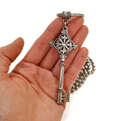 Happiness Decorative Antique Key Charm Pendant Silver Tone Vuntage