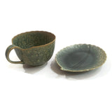 Kotobuki Ceramic Green Leaf Tray Dip Dish Bowl