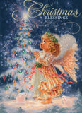 "Christmas Blessings" Golden Angel Girl Sparkling Christmas Greeting Card