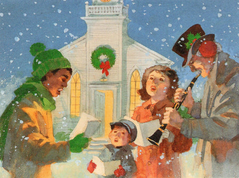 Christmas Chanting Holidays Seasons Wishes Greeting Card Vintage