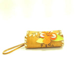 Small Bag Floral Embroidery Makeup Purse Handmade Leather Key Wrist Holder Pouch