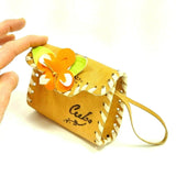 Small Bag Floral Embroidery Makeup Purse Handmade Leather Key Wrist Holder Pouch