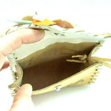 Small Bag Floral Embroidery Makeup Purse Handmade Leather Key Wrist Holder Pouch