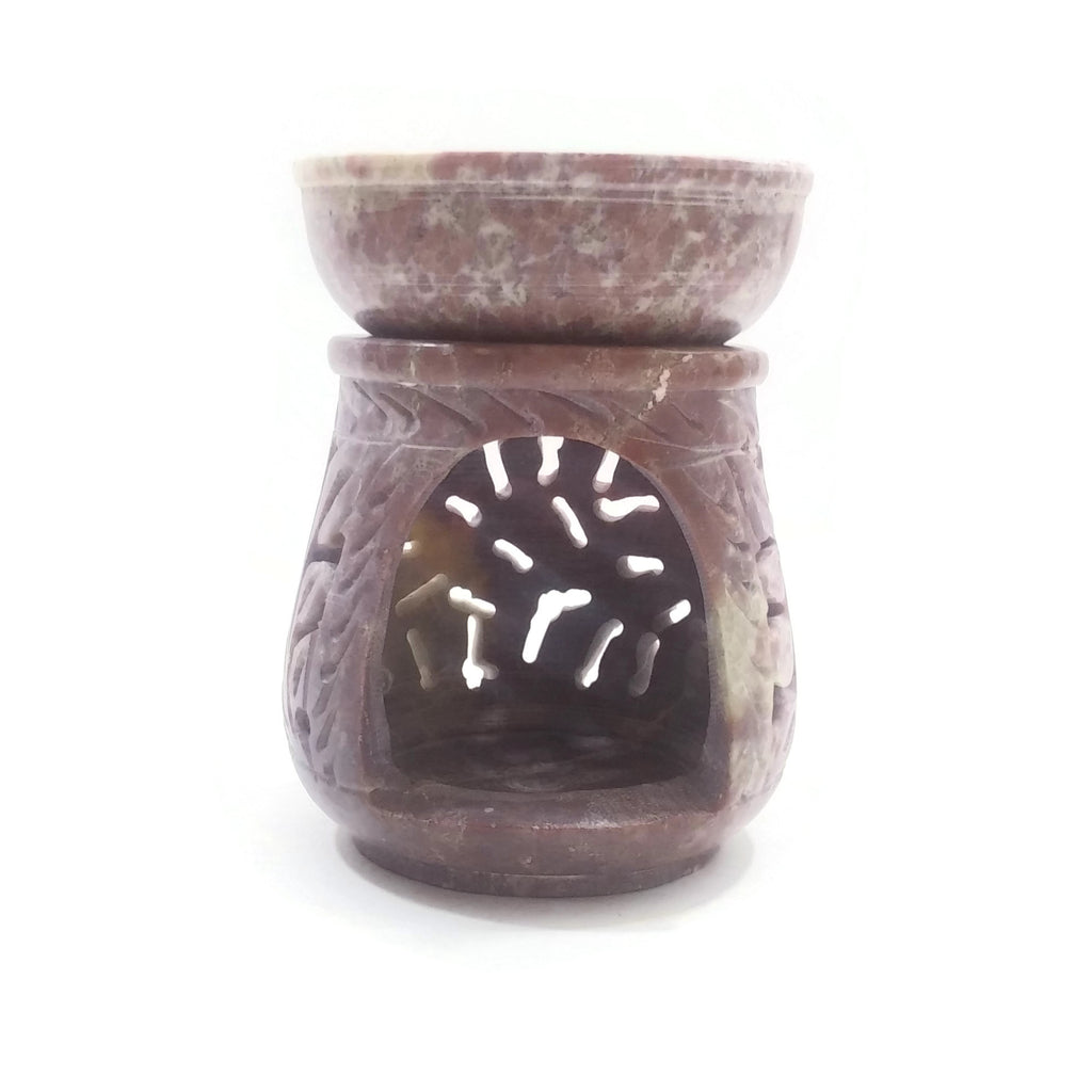 Natural Oil Diffuser Soapstone Oil Burner Round Leaves 4" Handmade