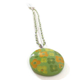 Laila Rowe Floral Pendant Necklace Silver Tone Jewelry Green/Yellow Trinket Gift