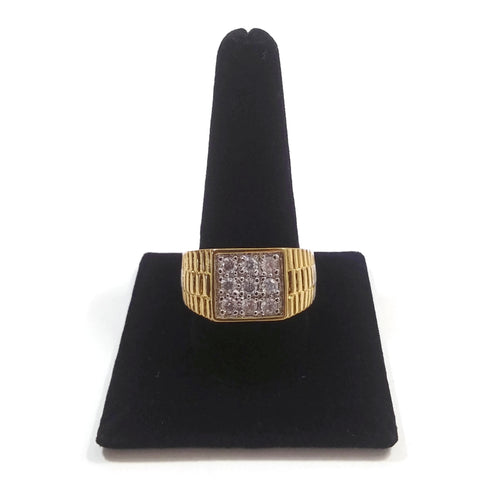 Men's Gold Color Square Ring W/Simulated Diamonds Size 12