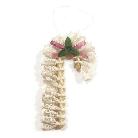 Vintage White Lace Candy Cane Christmas Ornament Holiday Tree Decoration