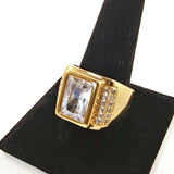 Men Fashion Ring Gold Color W/Square Simulated Diamond Stone Size 12.5
