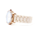 Unisex Bracelet Watch With White Soft Flexible Silicone Band Wristwatch Goldtone