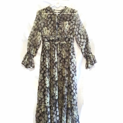 Diab'less Vintage Maxi Dress Floral Print Long Dress Green/Black Size 1