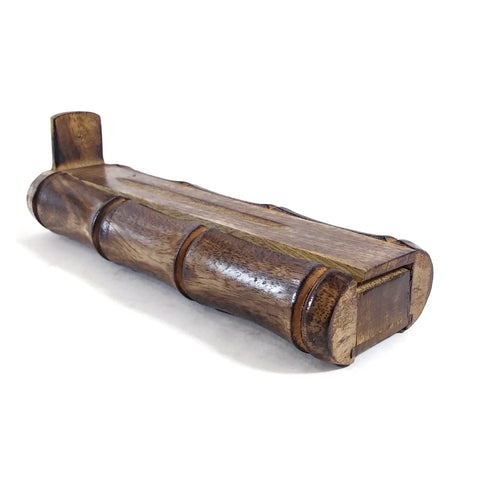 Handcrafted Bamboo Stick Incense Burner India Wooden Box W/Storage  9.5" Long