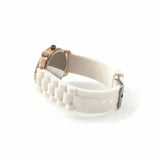 Unisex Bracelet Watch With White Soft Flexible Silicone Band Wristwatch Goldtone