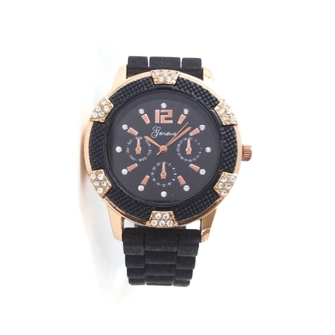 Men Watch With Soft and Flexible Black Silicone Band